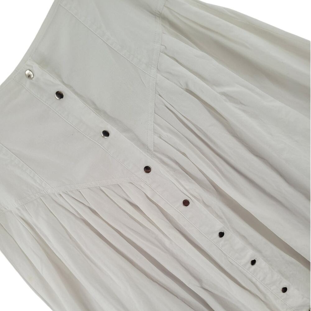 Vintage White Snap Midi Skirt V Waist Flowy Cottagecore Soft Girl 80s Chic